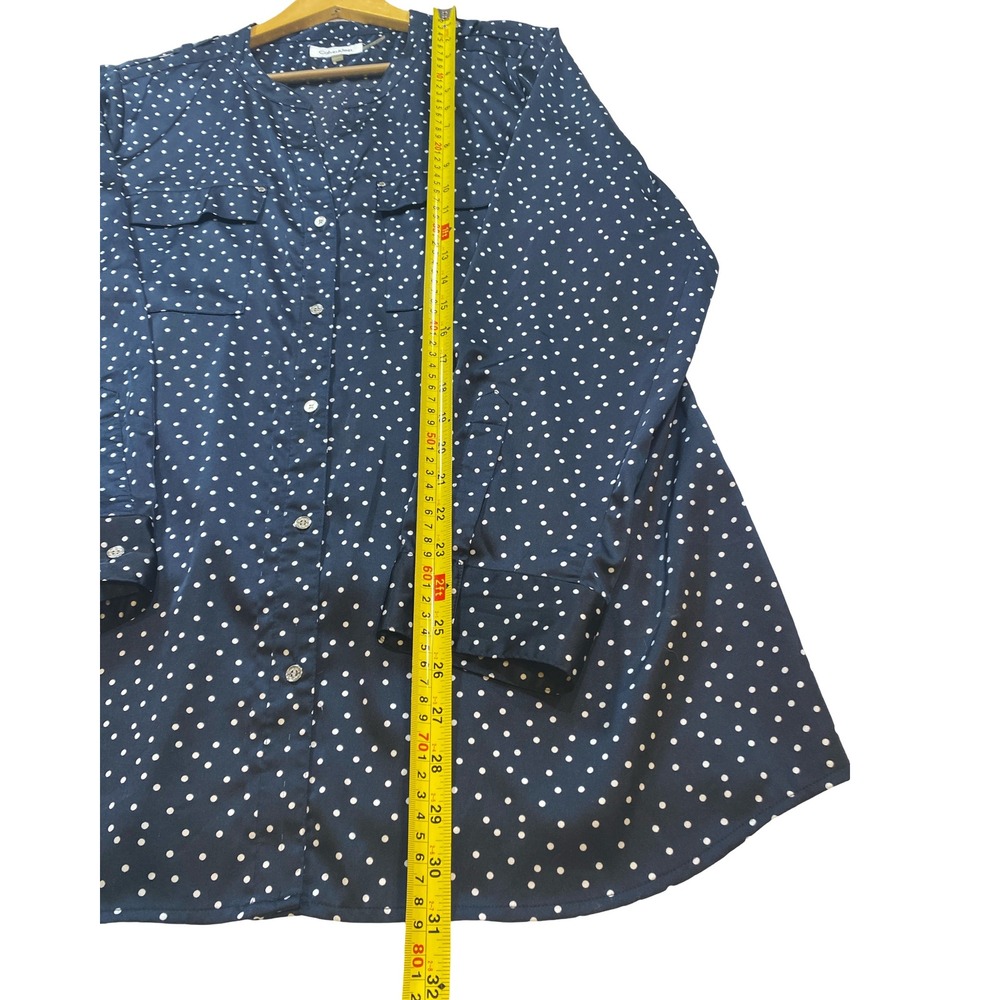 Calvin Klein Blouse XL Navy Polka Dot  Women's Classic Silky Stretch Top Office‎ - Picture 8 of 13